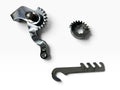 Pangea Speed Brake Crossover gears, linkage arm and spring anchor on a white background