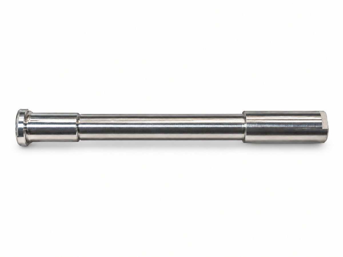 Pangea Speed 41mm narrow stainless steel front axle on a white background