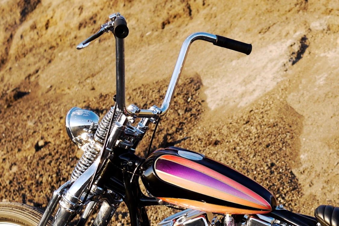 Custom chopper with chrome handlebars and internal throttle