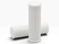 Pair of white Pangea Speed Ronald grips, angled view showing ribbed texture and embossed Pangea Speed logo