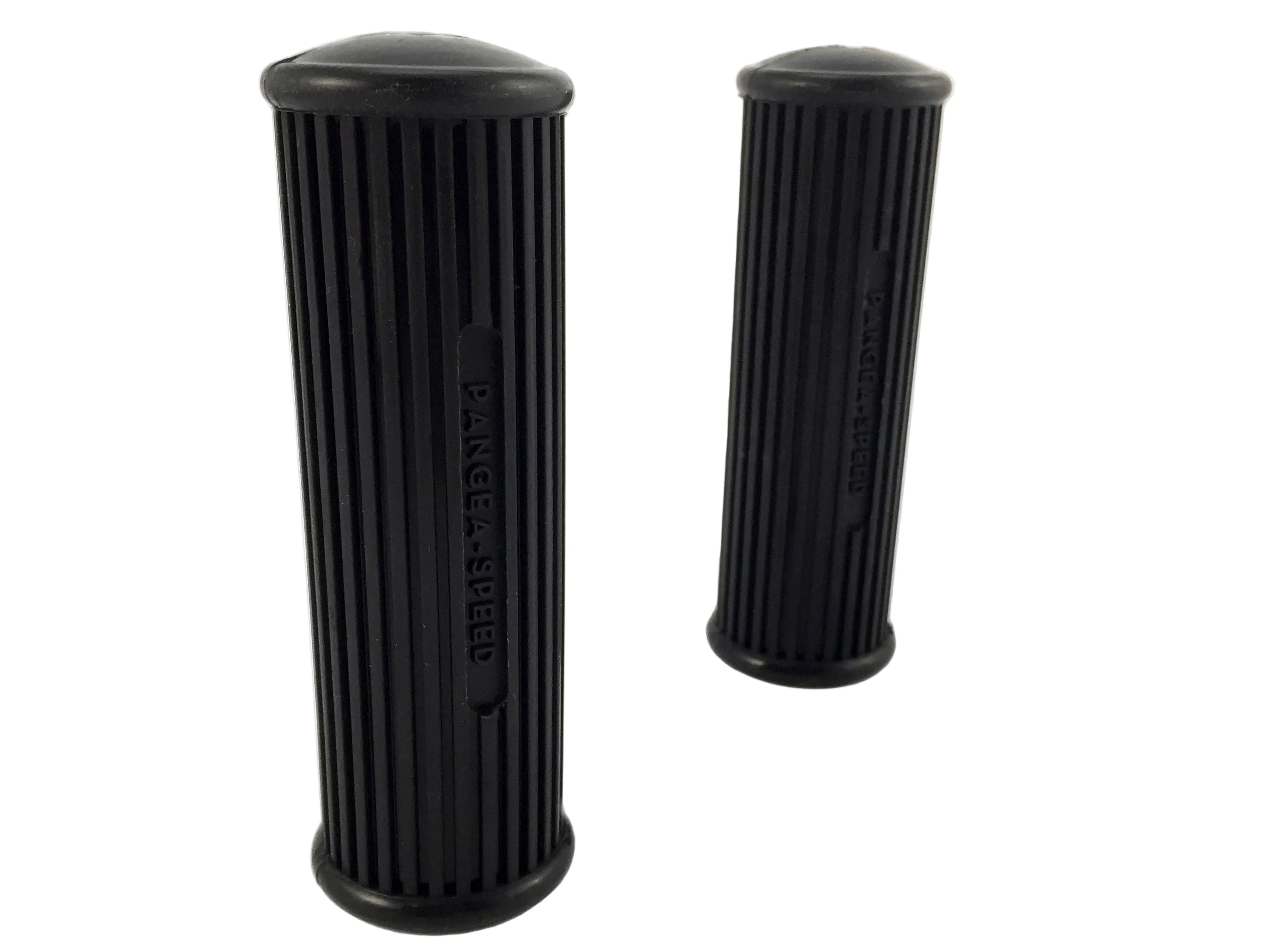 A pair of black motorcycle handlebar grips designed to fit with a throttle.