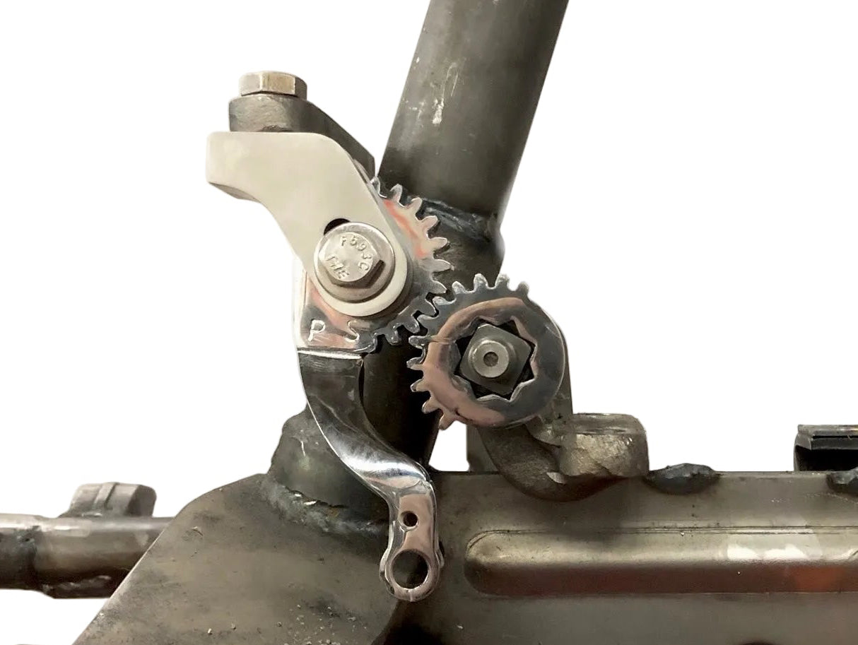 Close-up of mechanical components on a white background