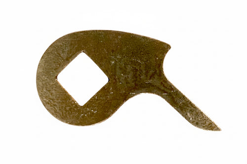 A metal brake tab for a motorcycle, packaged in a black and yellow cardboard sleeve with 'PANGEA CHOPPERS' branding and text indicating it is a genuine parts accessory.